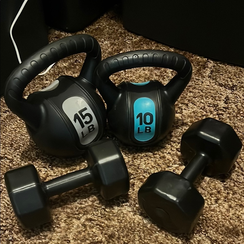 Black Kettlebell and Dumbbell Set